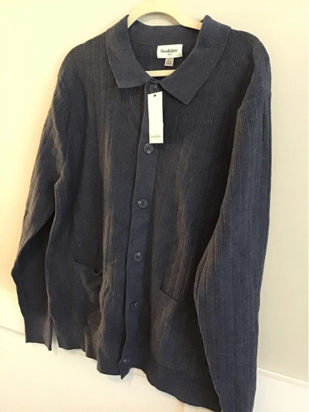 Mens Goodfellow large button front navy cardigan sweater, new